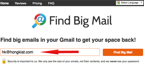 Entering username on Find Big Mail