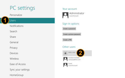 Windows 8 Add User Option