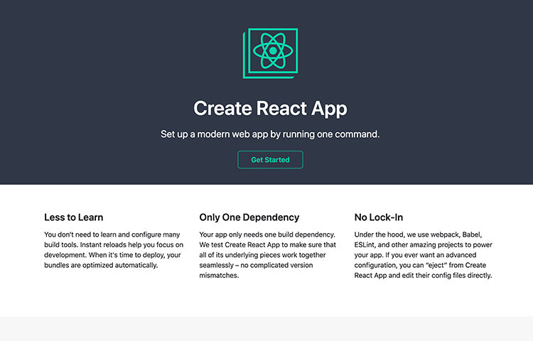 Create React App website homepage