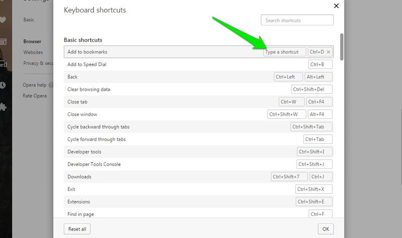 opera shortcut keys