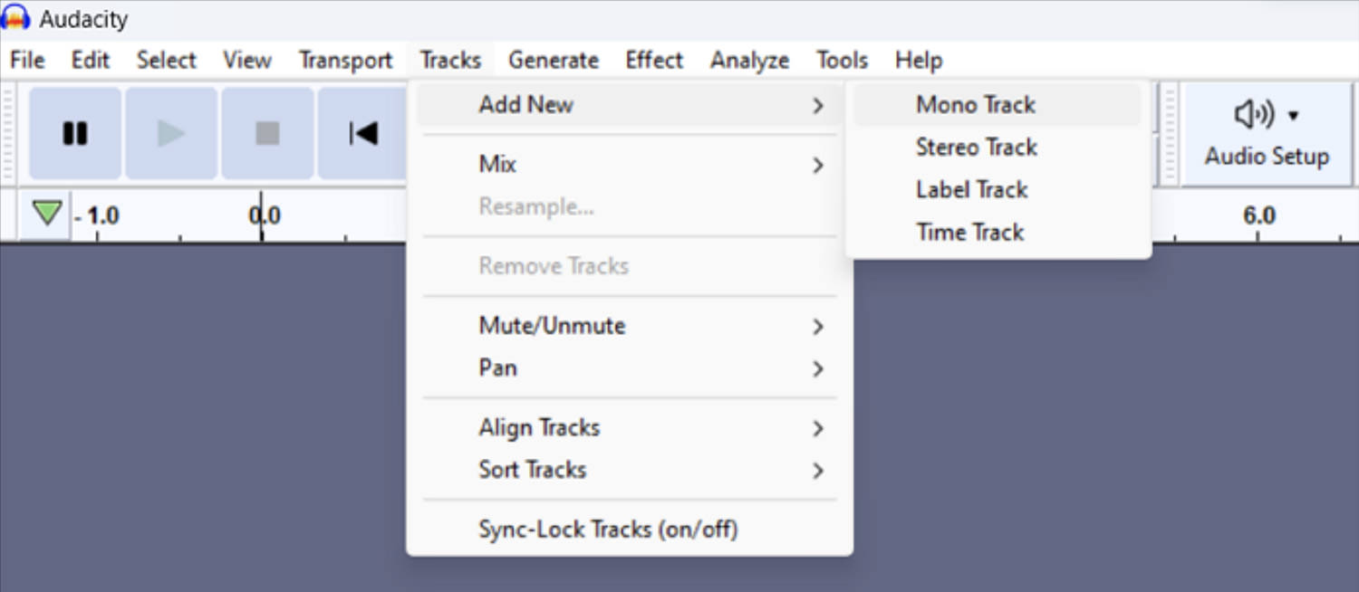 Adding Tracks in Audacity