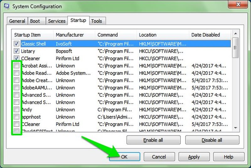 Disabling startup programs in Windows