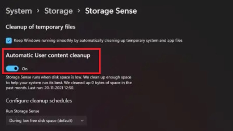 windows 11 storage sense automatic cleanup