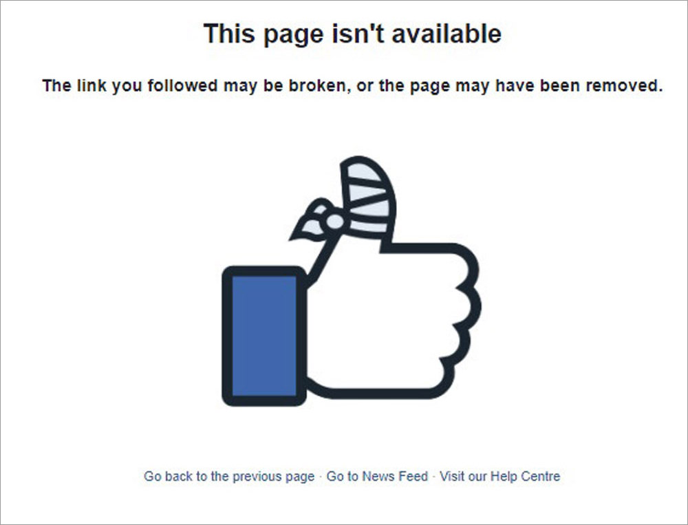 facebook error page not found