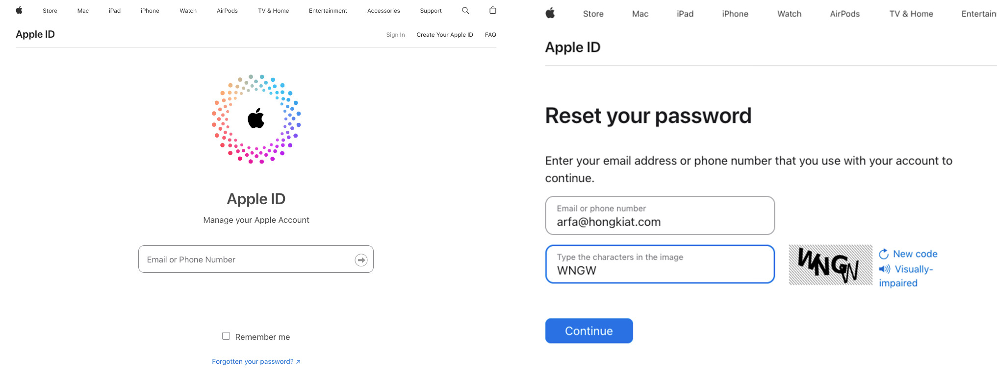 recover apple id account page