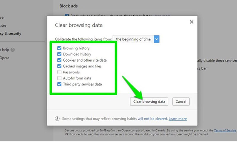 clear browsing data