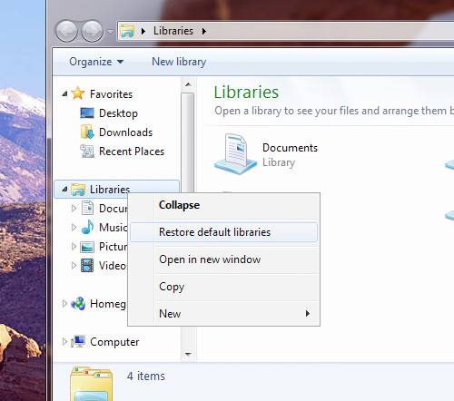 Restore default libraries