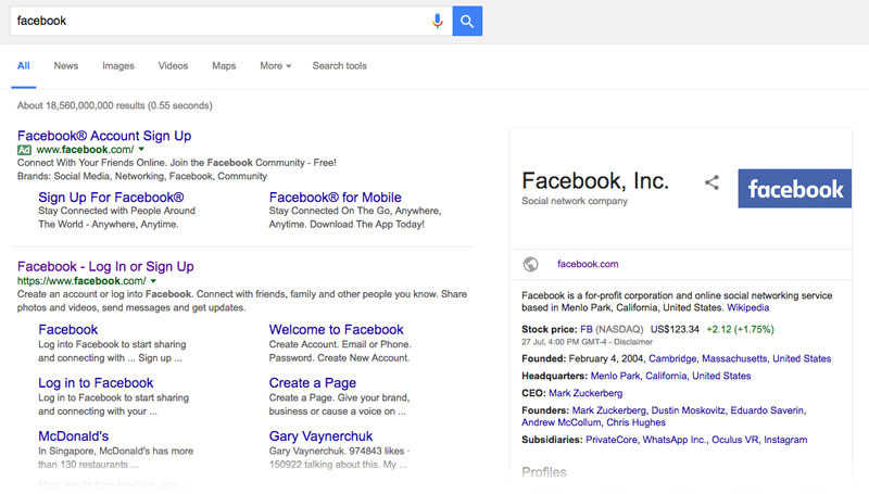 Facebook's Knowledge Graph Card