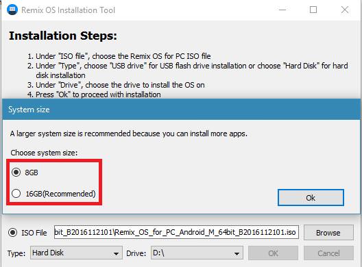 System size for Remix OS