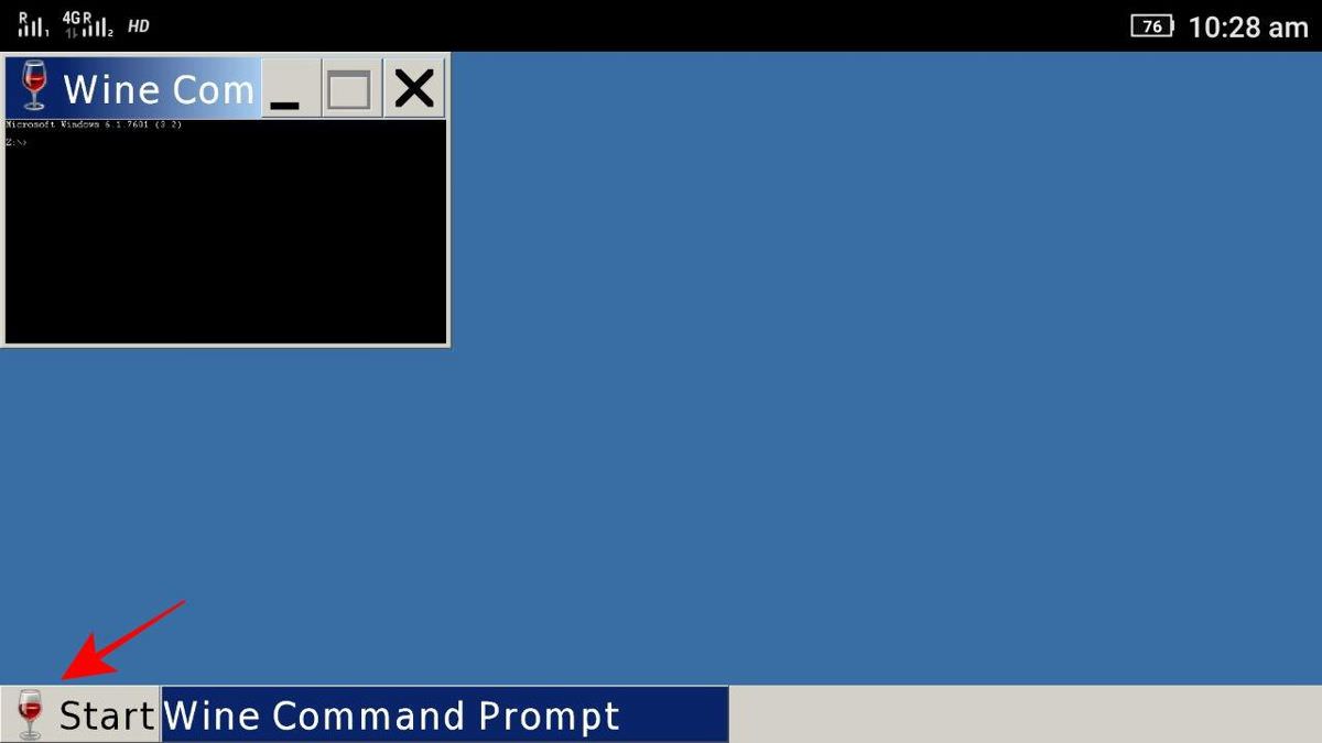 Start button on Wine's desktop