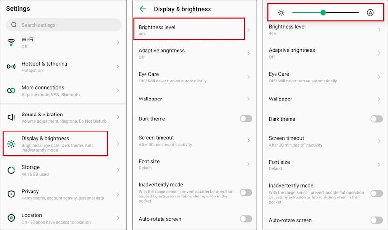 adjust screen brightness