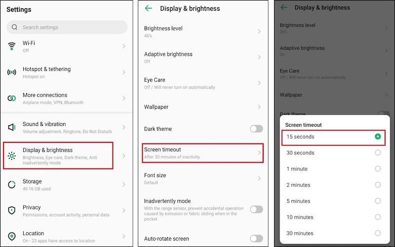 reduce screen timeout