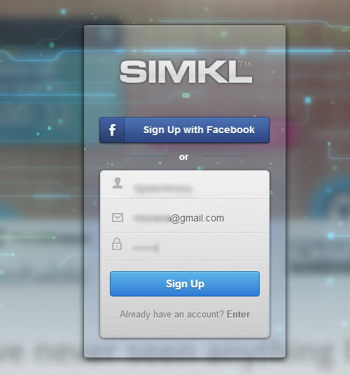 Simkl registration page