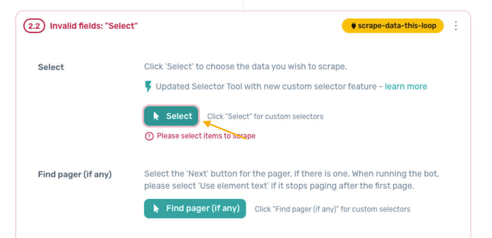 Select Button for Data Extraction