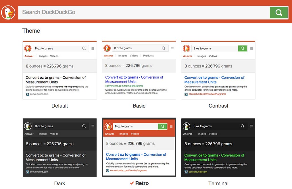 Retro theme in DuckDuckGo