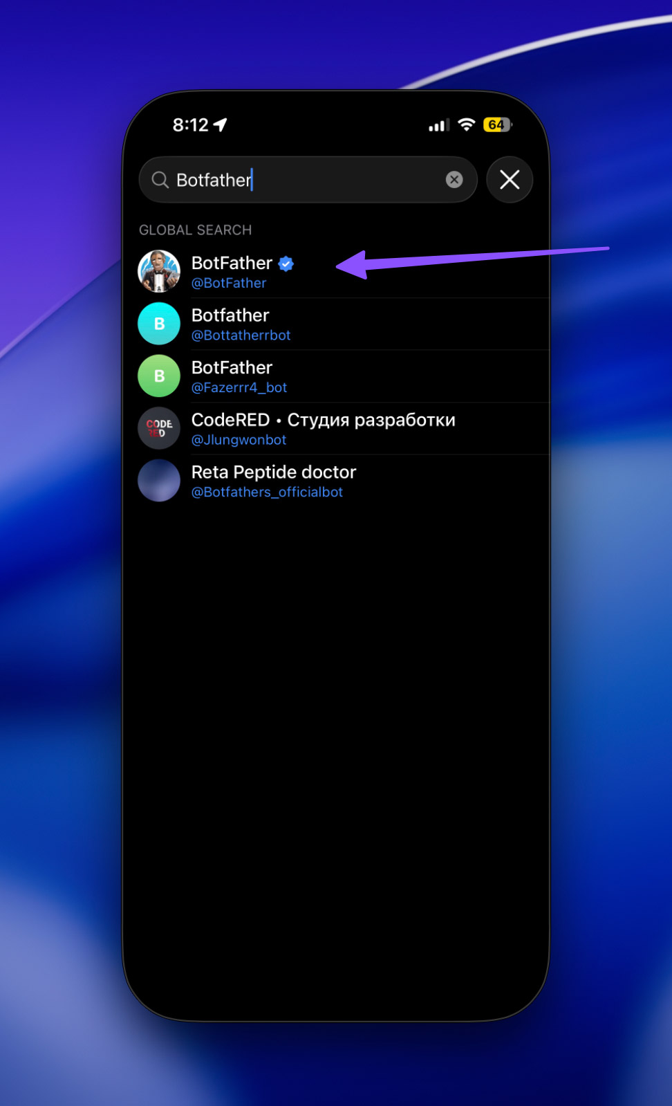 BotFather bot creation screen