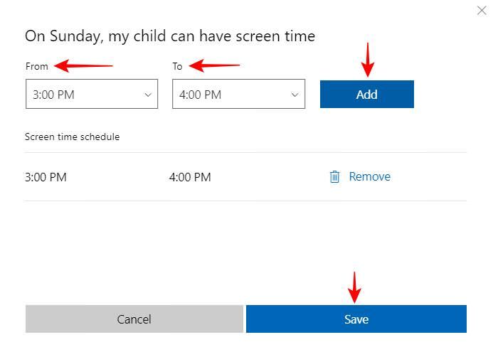 Detailed daily screen time scheduling