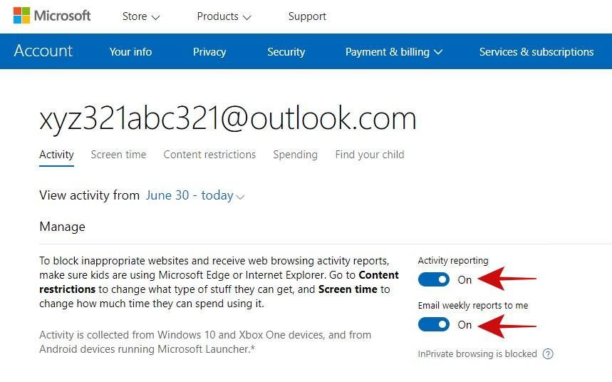 Turn on activity reports in Microsoft family