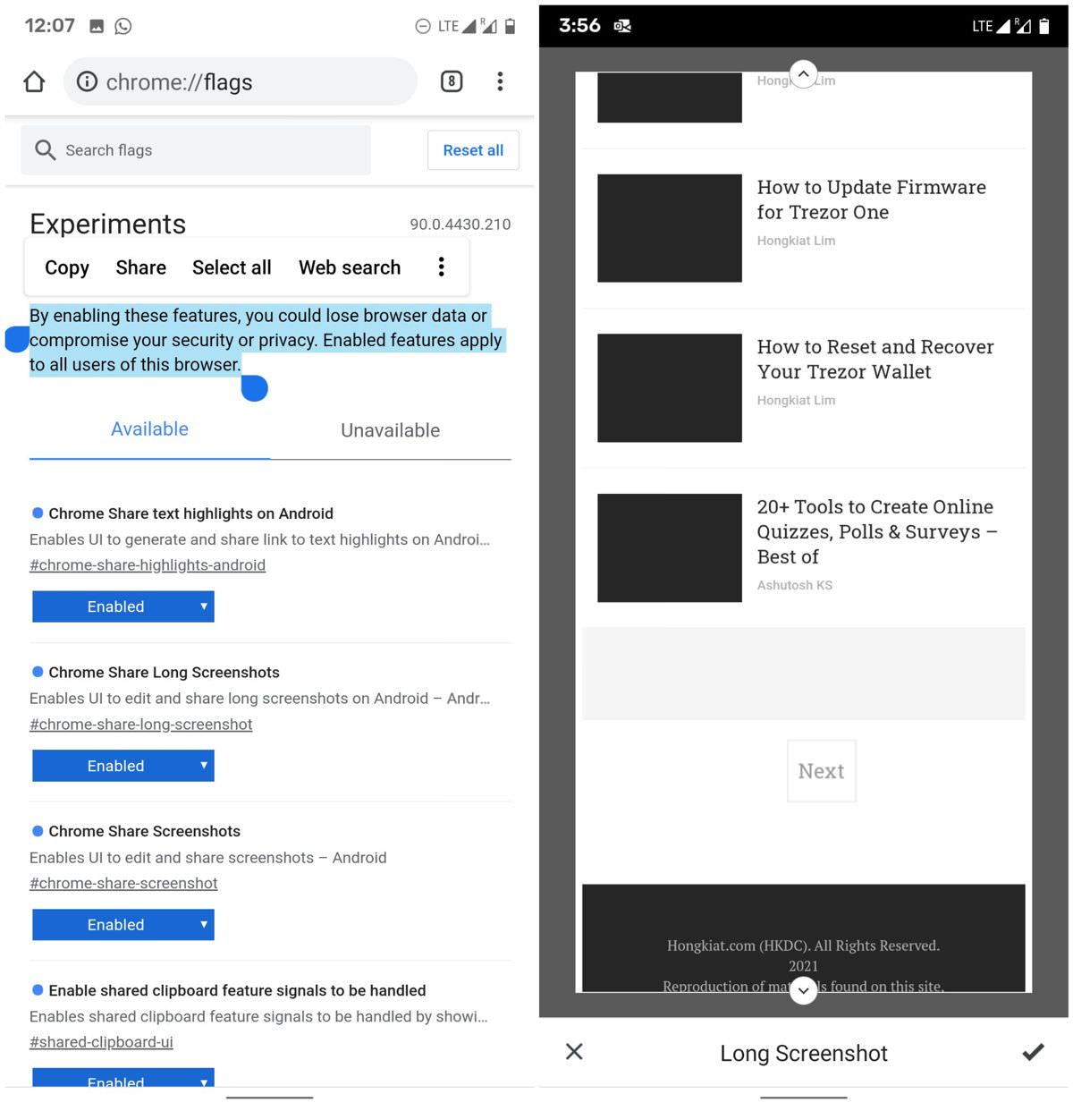 Long Screenshot tool of Chrome on Android