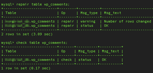 Using SSH to repair the WordPress database