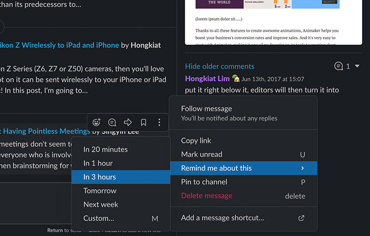 view reminders in slack