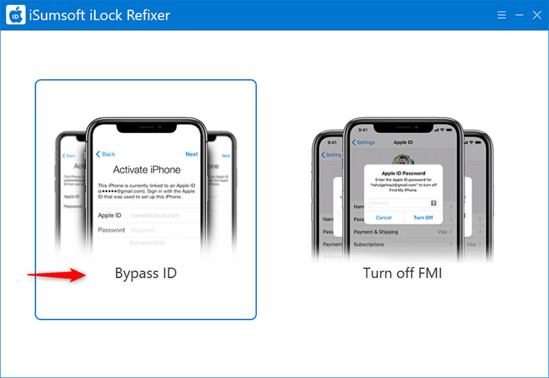 Clicking 'Bypass ID' in iSumsoft iLock Refixer