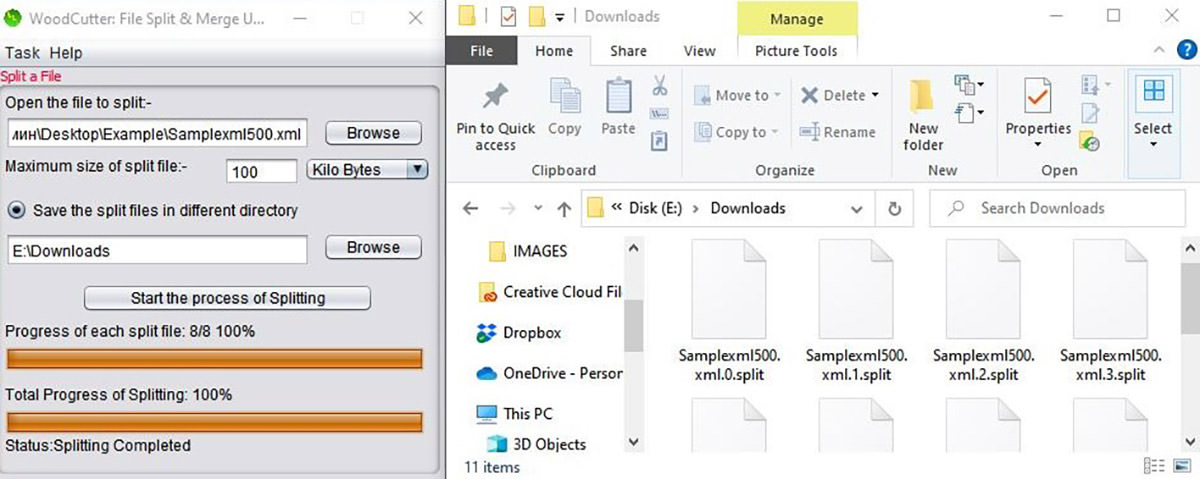 split xml linux