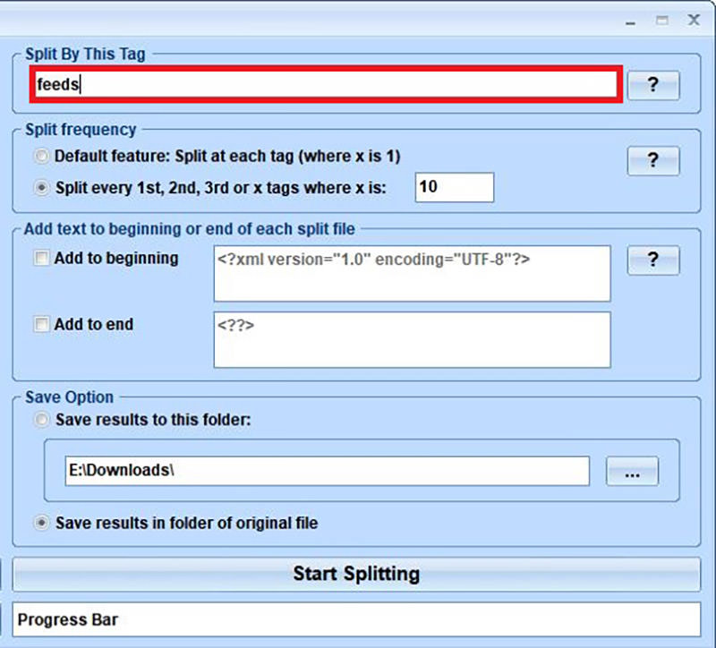 split xml windows