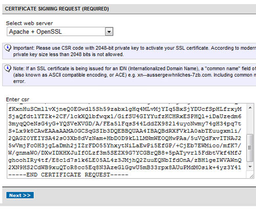 Namecheap CSR input form for SSL