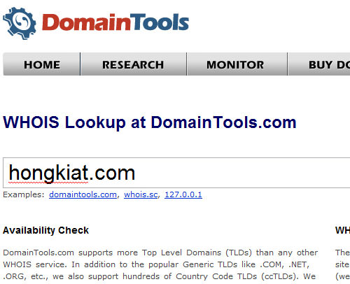 WHOIS information from Domain Tools