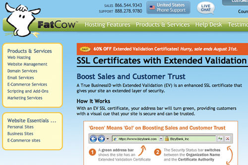 FatCow professional web hosting with SSL services