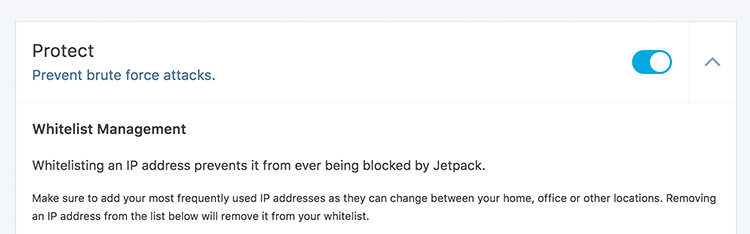 Jetpack Protect module menu in the Settings