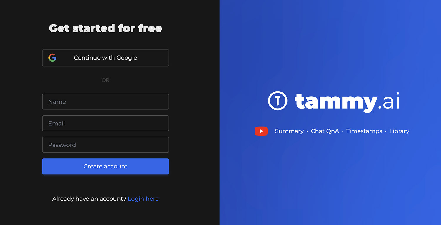 Tammy.ai Registration Page