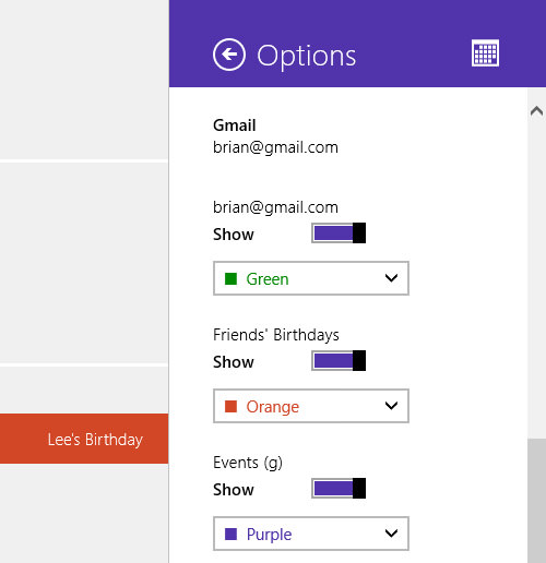 Calendar Options