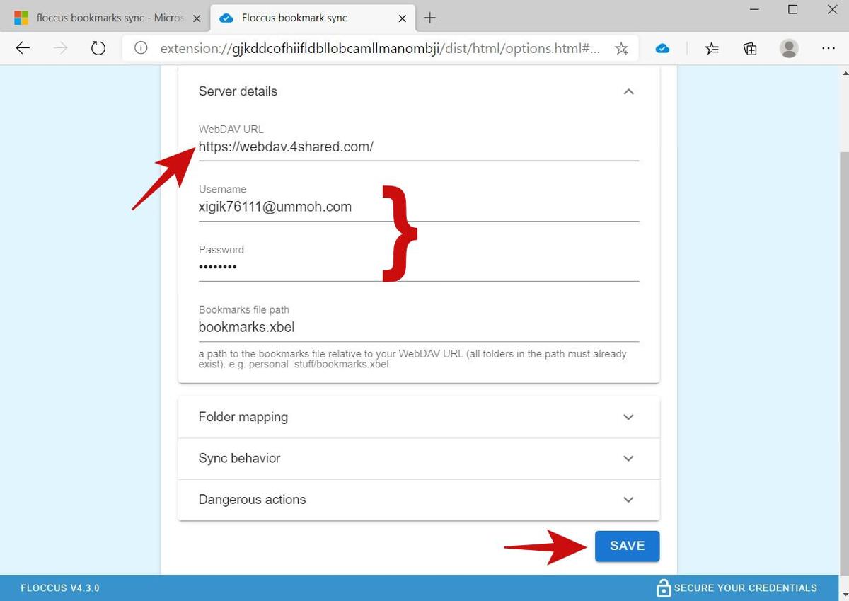 Configure details in Floccus