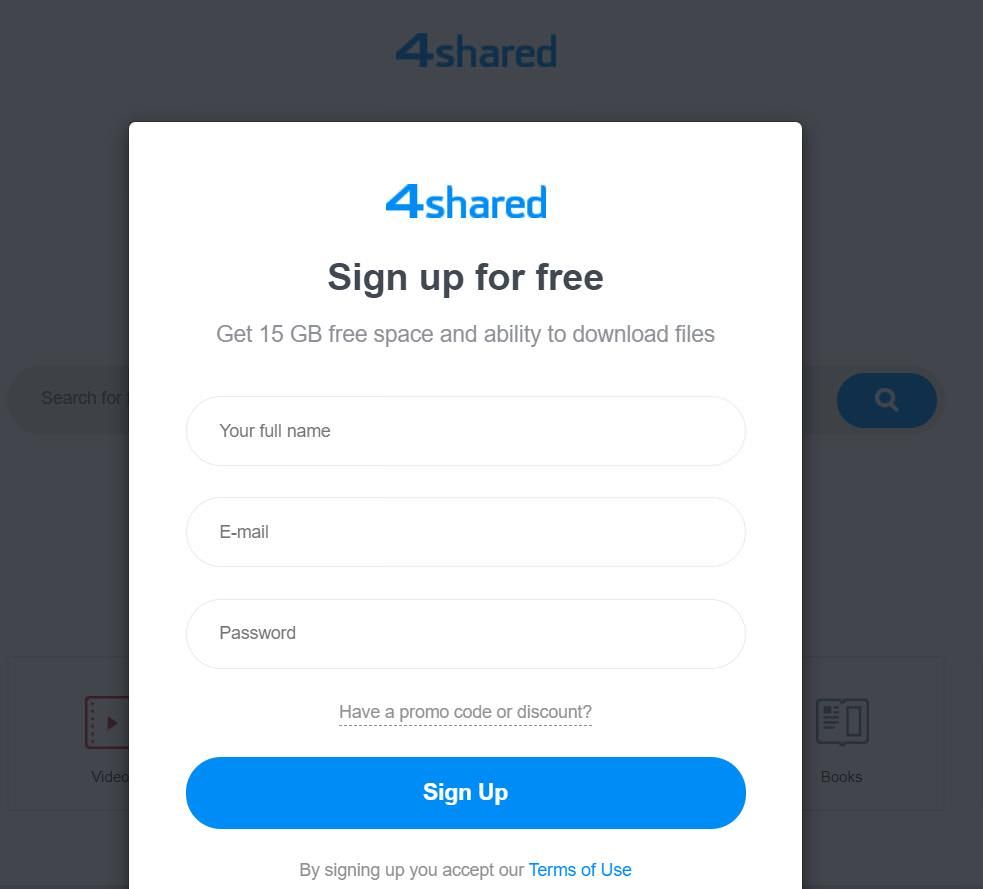 Sign up for 4shared.com