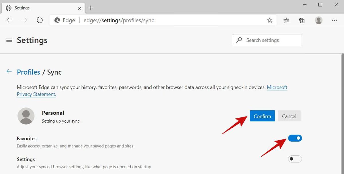 Enable Sync in Microsoft Edge