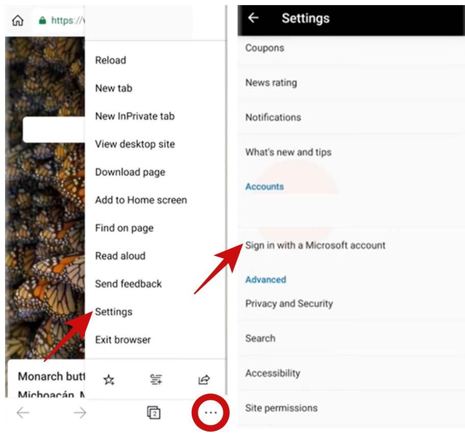 Sign in to Microsoft Edge on Android or iOS