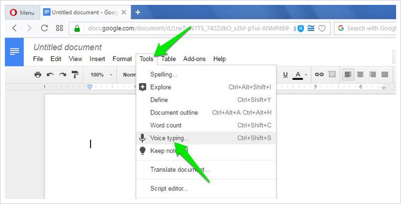 google docs voice typing