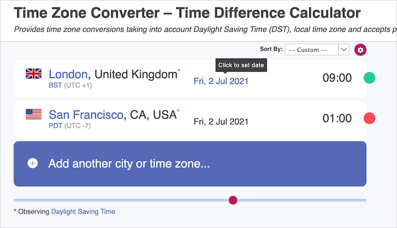 google timezone converter