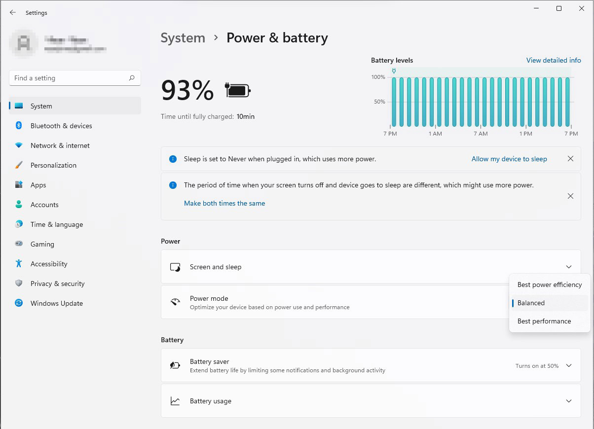 win11 check power setting