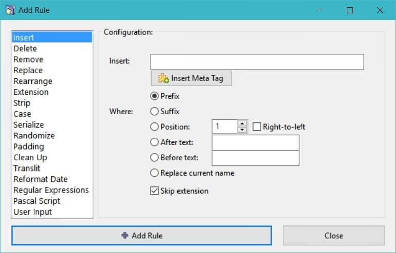 Adding a Rule in ReNamer Lite