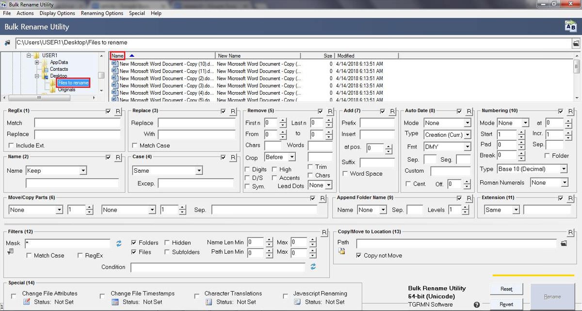 Selecting files in Bulk Rename Utility