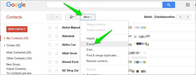 exporter google contacts