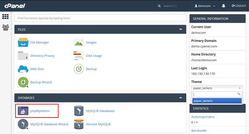 cPanel phpMyAdmin