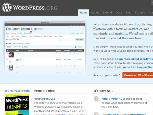 WordPress layout from August 2008