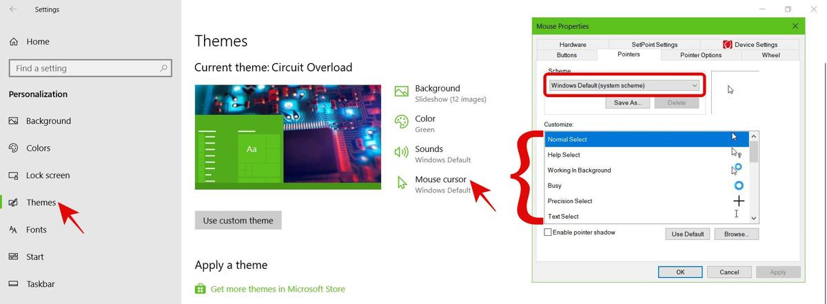 Change the mouse cursor in Windows 10