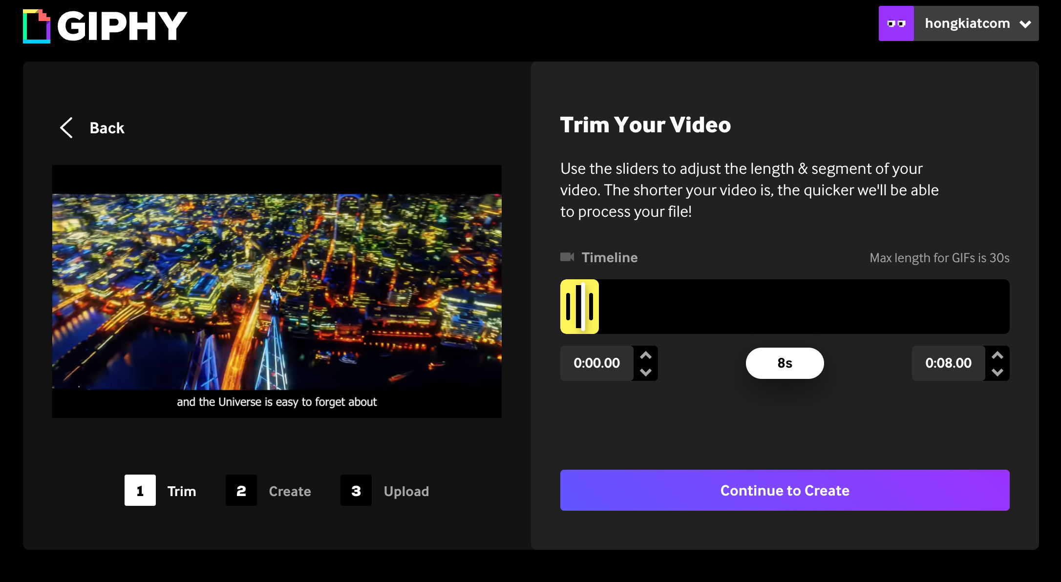 Trimming your video on Giphy