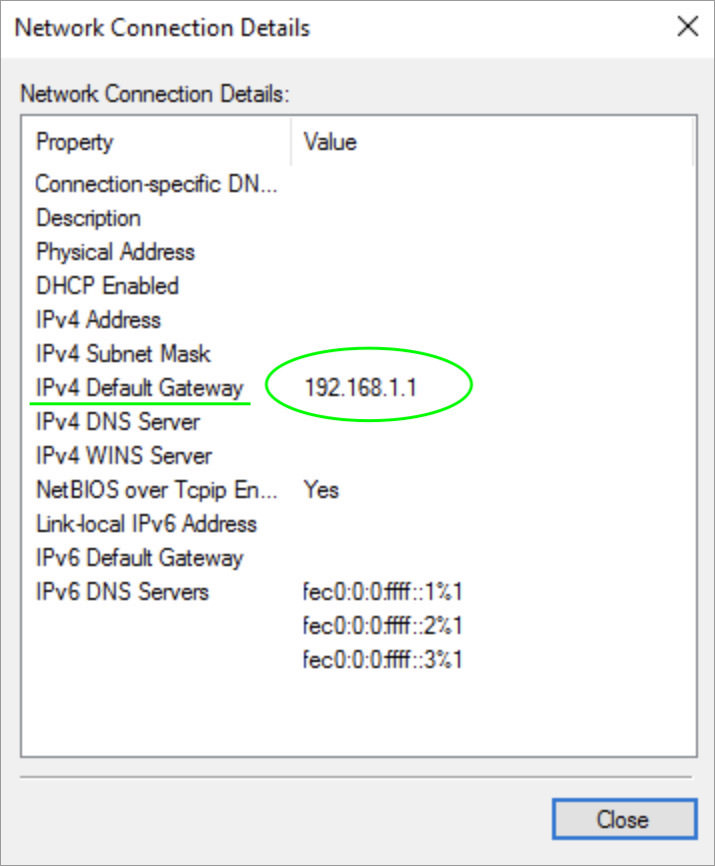 network connection details