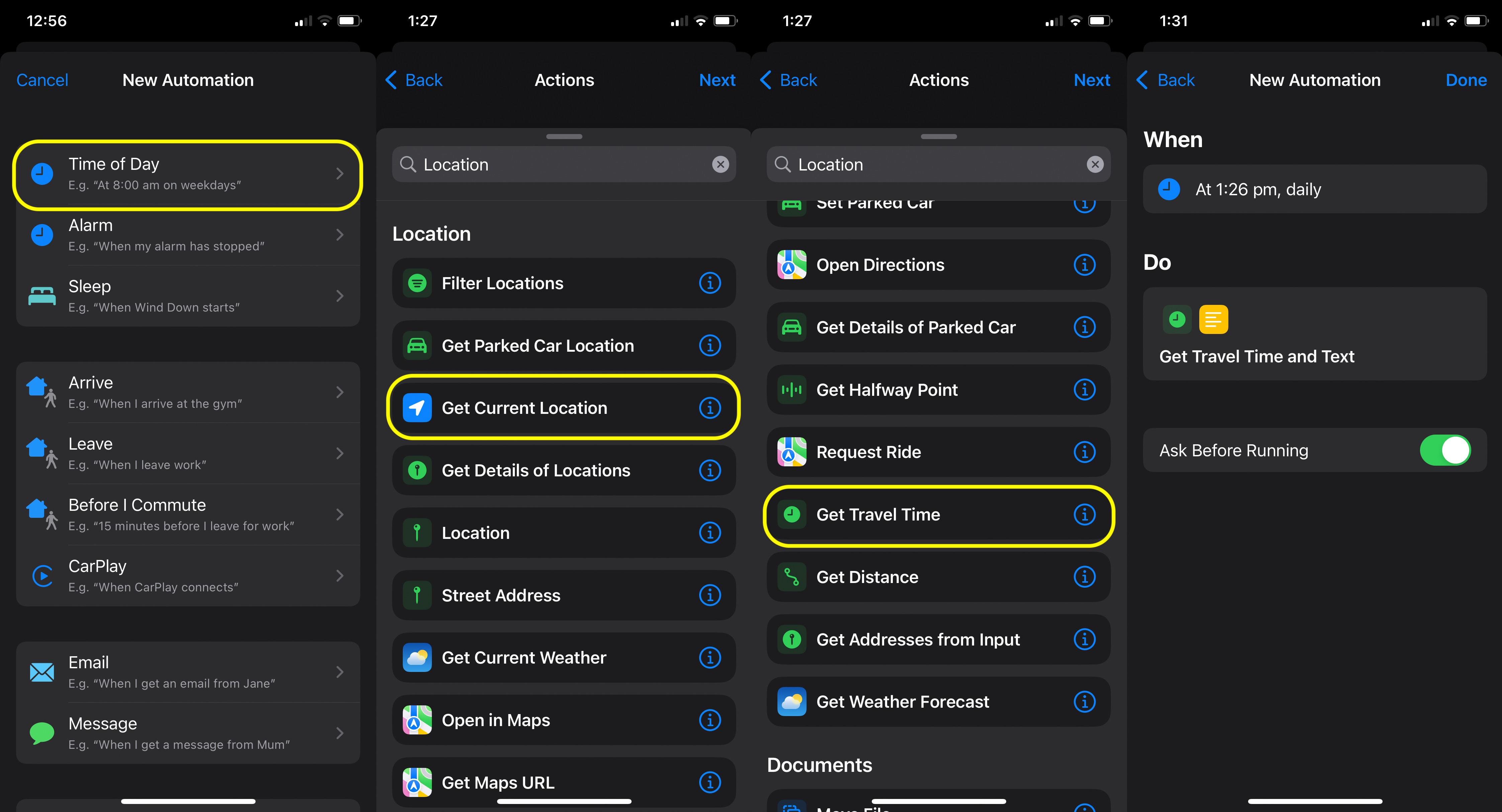 travel time automation iphone